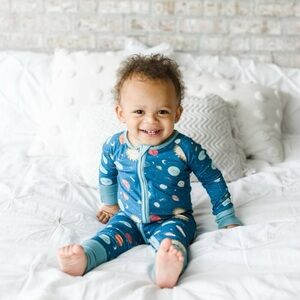 Little Sleepies OG Space Blue Bamboo Zippy Pajamas Size 18-24 months
